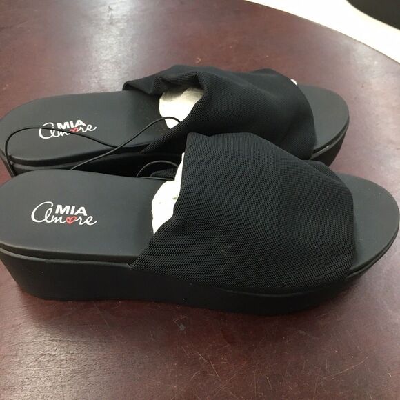NWT Mia Amore Black Wedge Sandals Size 8 Womens - Picture 4 of 12
